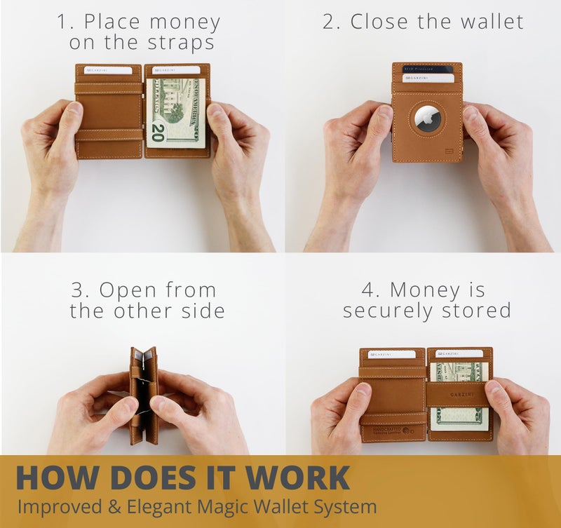 GARZINI Magic Wallet For Men, Minimalist Wallet with RFID card holder, Leather Wallet for 10 cards, Camel Brown - Image 2